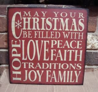 Prim Style Holiday Christmas Typeography Wood Sign May Your Christmas Be Filled photo
