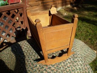 Real 1860 ' S Handmade Doll Cradle Wood Pegs,  Chamfered,  Made By Young Girl Great photo