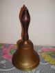Lovely Vintage Old School Brass And Wood Recess Hand Bell Magnificent Ring Sound Primitives photo 4