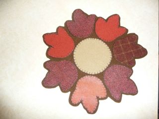 Primitive Leaves Wool Penny Rug Candle Mat photo