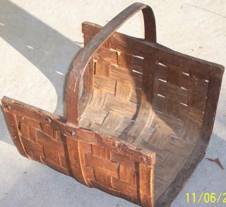 Huge Rare Primitive Kindling Gathering Wood Slat Basket 2 Inch Slats photo