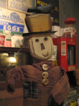 Primitive Scarecrow Wood And Metal Figure With Homespun Shirt Cute Fall Decor photo