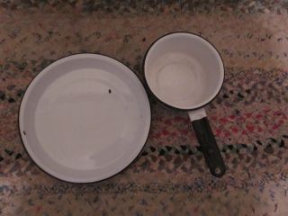 Great Old Porcelain Pie Pan And Small Pot photo