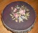 Sweet Antique Folk Art Needlepoint Footstool With Large Spools For Legs Nr Primitives photo 1