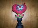 Primitive Wool Pin Cushion Make - Do Heart W/strawberries On Wooden Stand Primitives photo 3