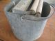 Vintage Deluxe Brand Galvanized Mop Bucket With Handle And Wood Rollers Primitives photo 3