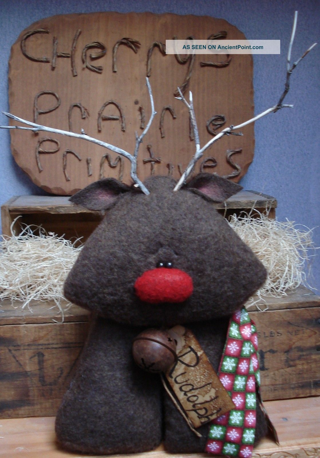 Primitive Christmas Winter Rudolph Reindeer Doll Bowl Fillers Ornies Primitives photo