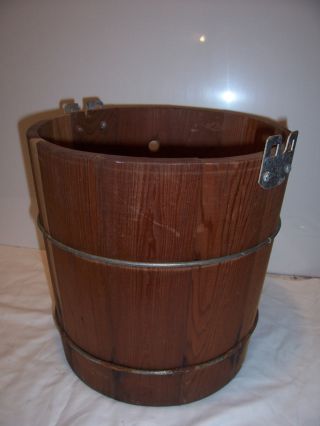 Vintage Wooden Wood Bucket Metal Great Primitive Christmas Tree Stand Old Decor photo