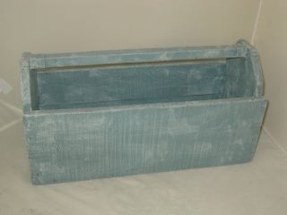 Vintage Primitive Hand Painted Blue Wooden Tool Or Garden Box Folk Art Americana photo
