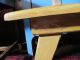 Antique Folky Primitive Wooden Mustard Paint Splay Leg Stool Bench Child Table Primitives photo 3