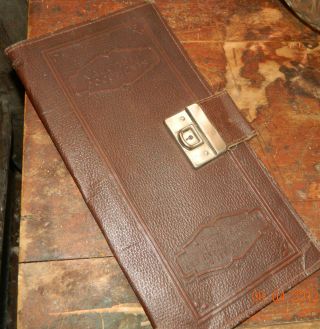 Vintage Valuable Documents Holder Brown Leather Metal Clasp String Tie photo