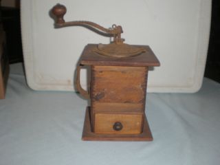 Antique Primitive Coffee Mill Ornate With Handle Wood photo