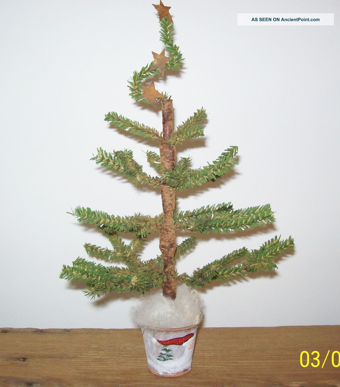 Primitive Christmas/winter Faux German Triple Feather Twig Tree In Santa Bucket Primitives photo