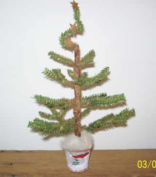 Primitive Christmas/winter Faux German Triple Feather Twig Tree In Santa Bucket photo
