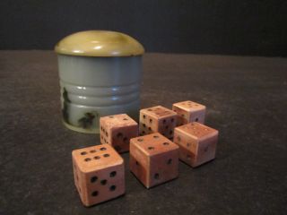 Repro Antique Vintage Set Large Wood Dice Early Gambling Casinotoy & Cup Game photo