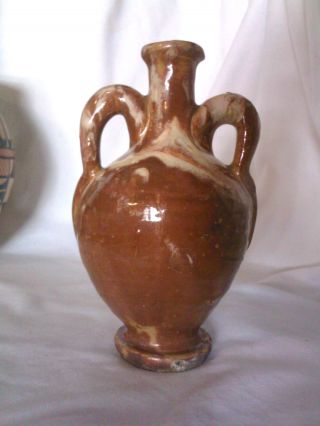 Antique Handmade Marbled Brown Glazed Indian? Pottery Minature Urn Vase photo