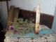 Vintage Inspired Wood Candle Board W/ Grungy Candle - - Robins Egg Blue Primitives photo 11