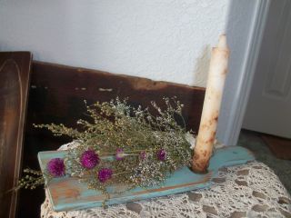 Vintage Inspired Wood Candle Board W/ Grungy Candle - - Robins Egg Blue photo