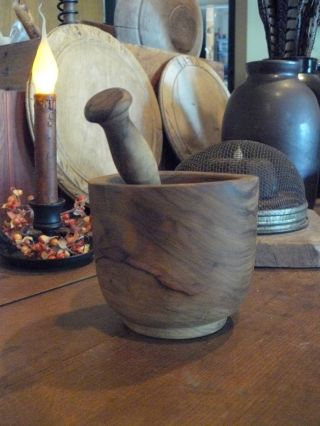 Primitive Style Old Wooden Mortar & Pestle photo