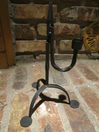 Repro Primitive Antique Rushlight Wrought Iron Candle Stand Lamp Forged photo