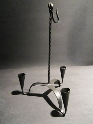Repro Antique Primitive Iron 3lt Triple Candle Chandelier Hanging Lamp Light photo