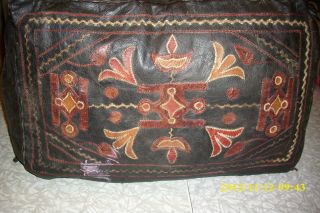 Antique Leather Decorated Pillow - Rare And Unusual photo
