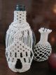 Set Of Two Antique Vintage Macrame Covered Bottles From New England Primitives photo 2