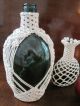 Set Of Two Antique Vintage Macrame Covered Bottles From New England Primitives photo 3