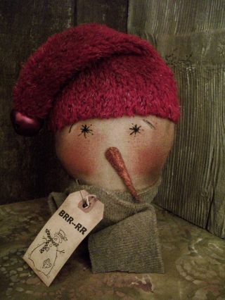 Primitive Red Stocking Cap Snowman Bobbin Doll ==9 X 6 In.  == photo
