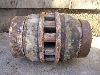 Antique Wooden Wheel Hub - Double Strapped - Solid Piece - 12 By 8 - photo