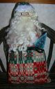 Primitive Christmas Santa Doll Ornie Vintage Woven Coverlet Red Green Holiday Primitives photo 3