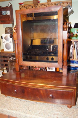 Antique Primitive Dresser Top Pivoting Mirror One Dovetail Drawer Stand photo