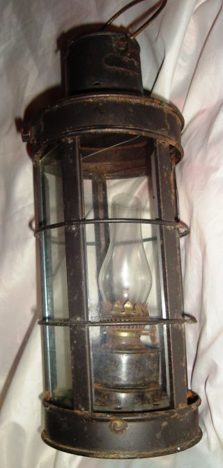 Vintage Oil Lantern,  Metal,  Tin,  Round 5 Sided Glass,  14 