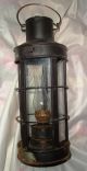 Vintage Oil Lantern,  Metal,  Tin,  Round 5 Sided Glass,  14 