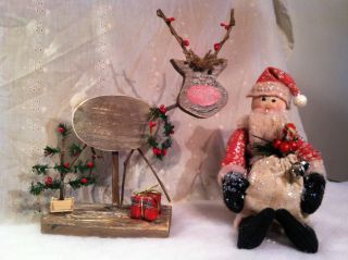 Primitive Christmas Santa Claus & Reindeer photo