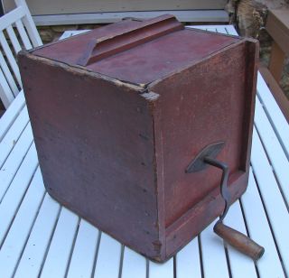 Antique Table Top Butter Churn In Red Paint photo
