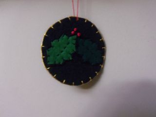 Handmade Penny Rug Christmas Ornaments Set Of 2 Holly And Poinsettias photo