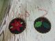 Handmade Penny Rug Christmas Ornaments Set Of 2 Holly And Poinsettias Primitives photo 2