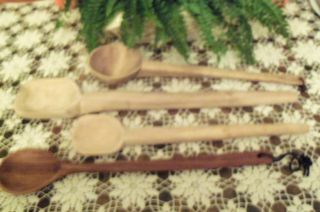 4 Hand Carved Extra Large Wooden Spoons Country Decor photo
