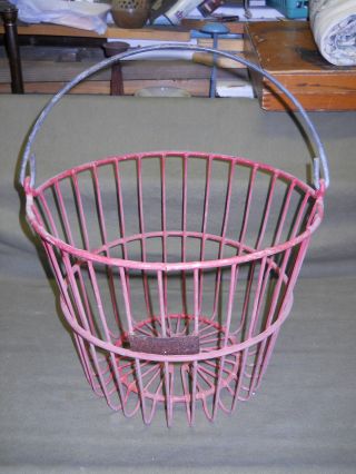Vintage Oakes Mfg Wire Egg Basket Red Primitive Chicken photo