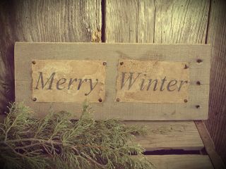 Primitive Decoration Needfuls Aged Wood Christmas Merry Winter Sign Dn photo
