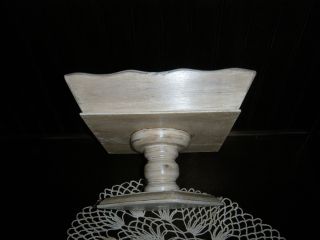 Unusual Square Shape Wood Pedastal Bowl Shabby French Country Rustic photo