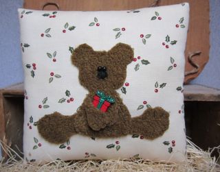 Primitive Christmas Present Holly Bear Bowl Fillers Ornies photo