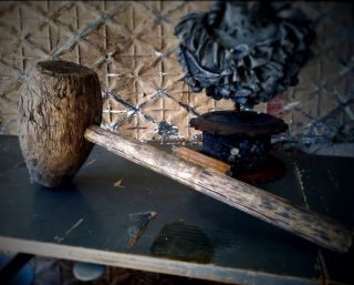 Antique Industrial Mallet,  Old Vtg Primitive Wood/wooden Carnival Hammer Tool photo