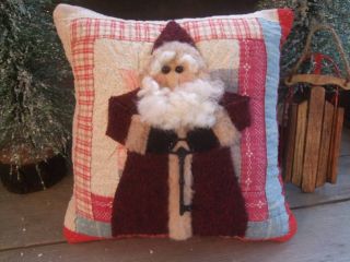 Antique Primitive Santa With Key Folk Art Quilt Pillow Ooak photo