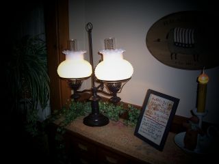 Vintage Double Shade Student Desk Lamp - White Hobnail Shades photo