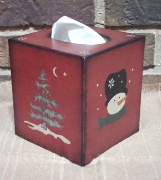 Primitive Winter Holiday Christmas Boutique Tissue Box Cover Hp Berry Red photo