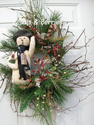 Christmas Holiday Winter Snowman,  Candy Canes Door Wreath Arrangement photo