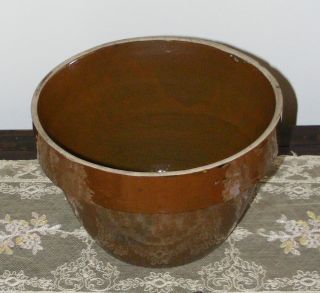 Antique Brown Stoneware Pottery Mixing Bowl photo