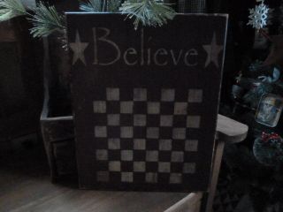 Primitive Believe Red Distressed Checkerboard Love It photo